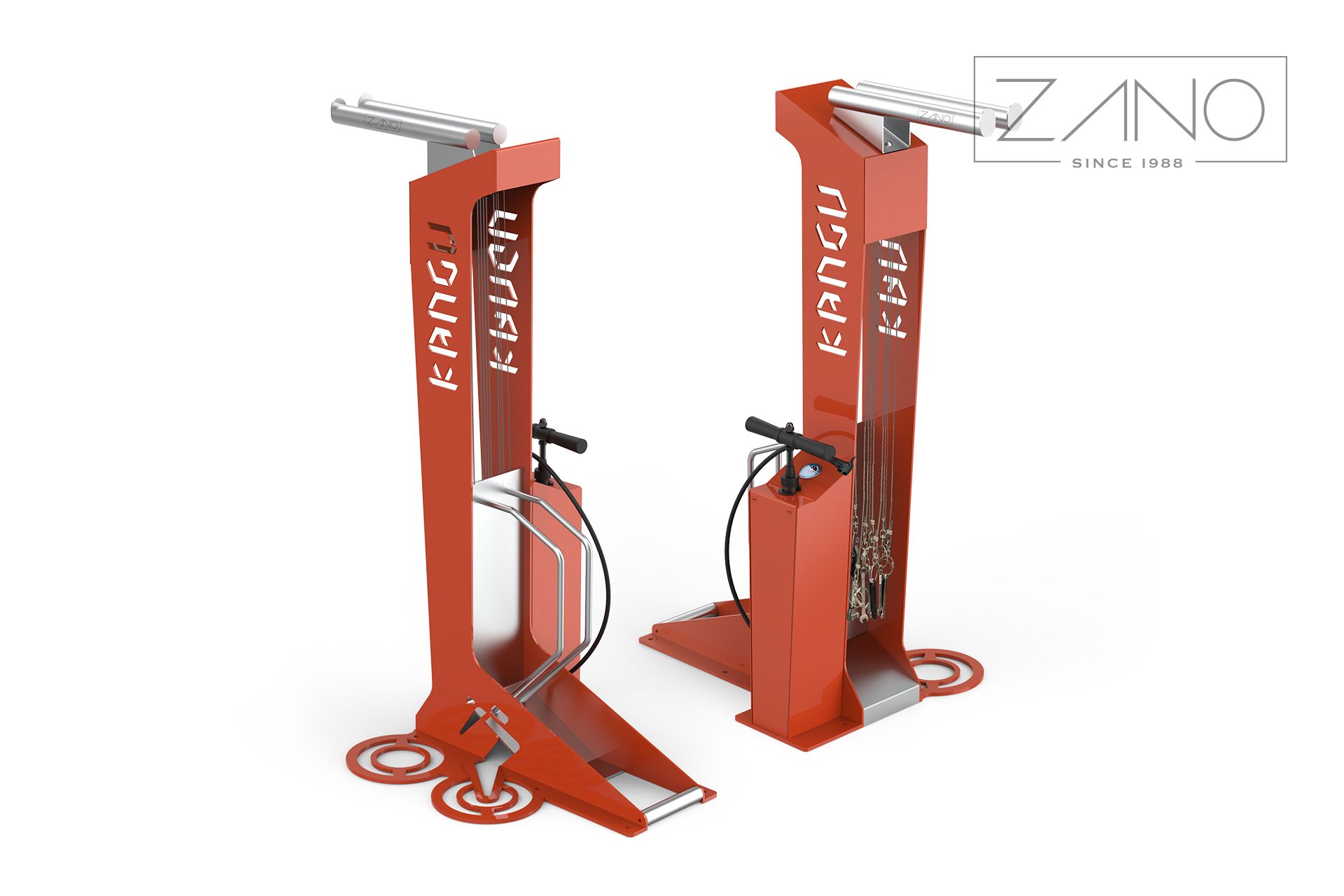 Urban bike repair stations with pump and tools