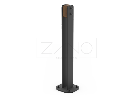 Street divider post made of powder-coated carbon steel and wooden elements. Unusual, original design.