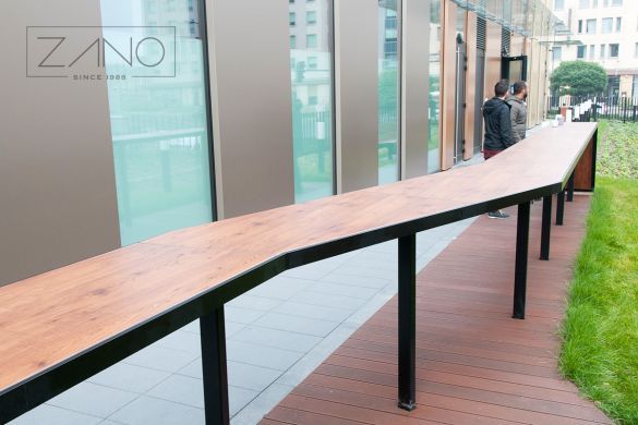 Outdoor table made of steel and HPL board