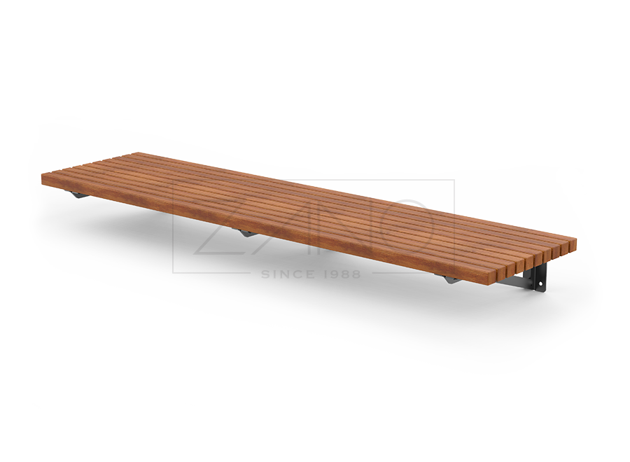 Modern model of wooden bench fixed to the wall