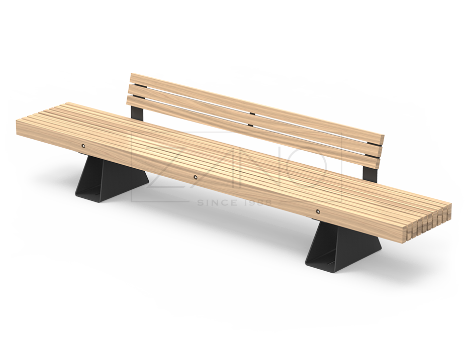 City bench made of carbon steel with exotic wood