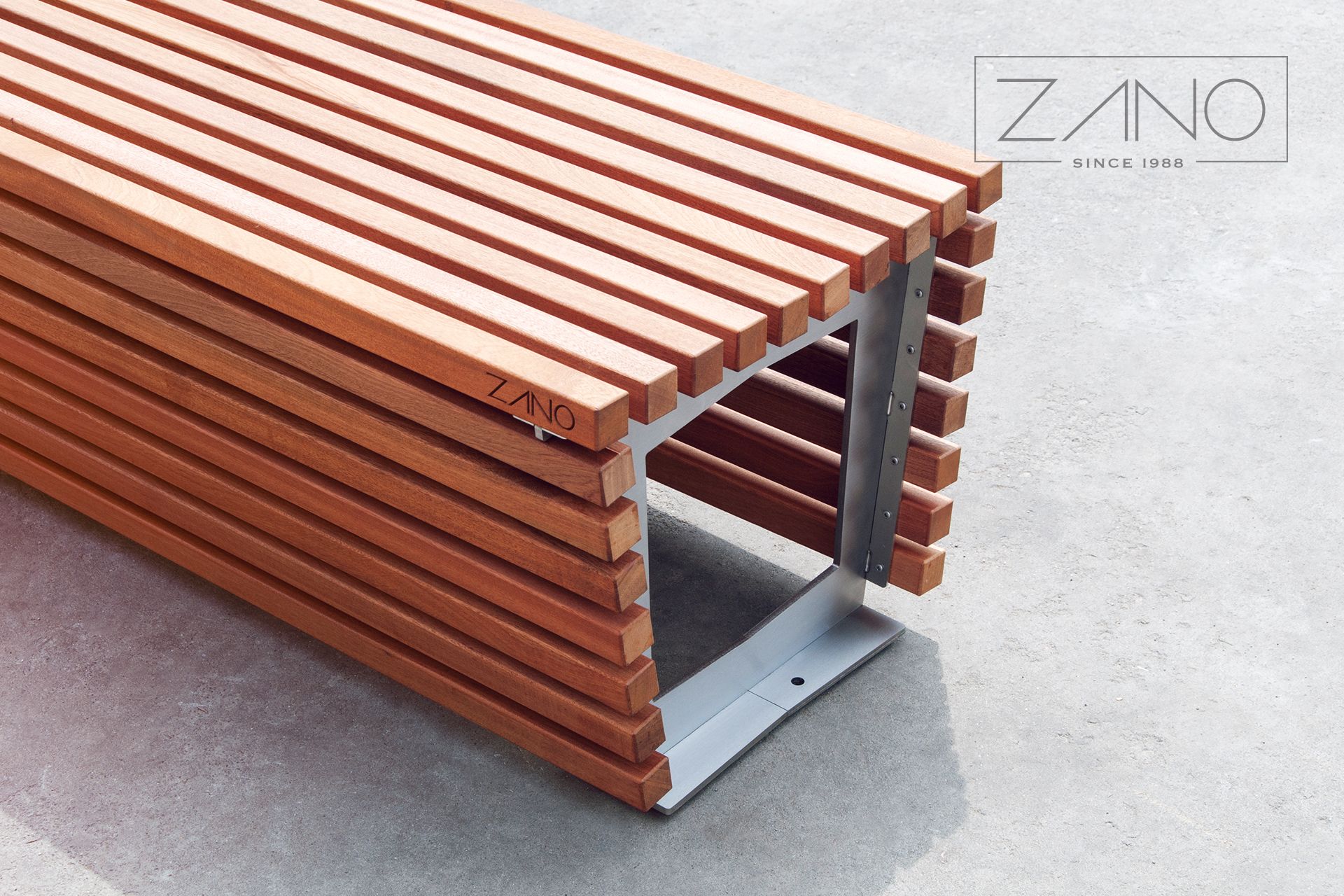 Steel city bench with Sapeli exotic wood