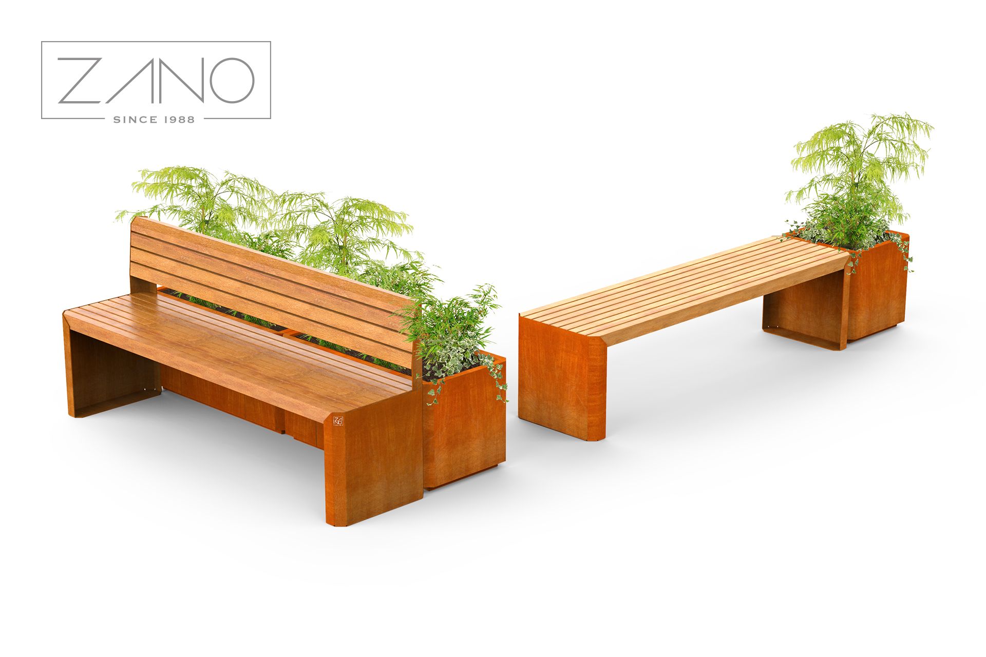 Urban flower pots and benches - corten steel